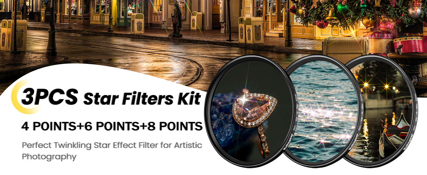 Набір зіркових фільтрів Walking Way 67mm (3 шт.) для камери: 4, 6, 8 променів + чохол