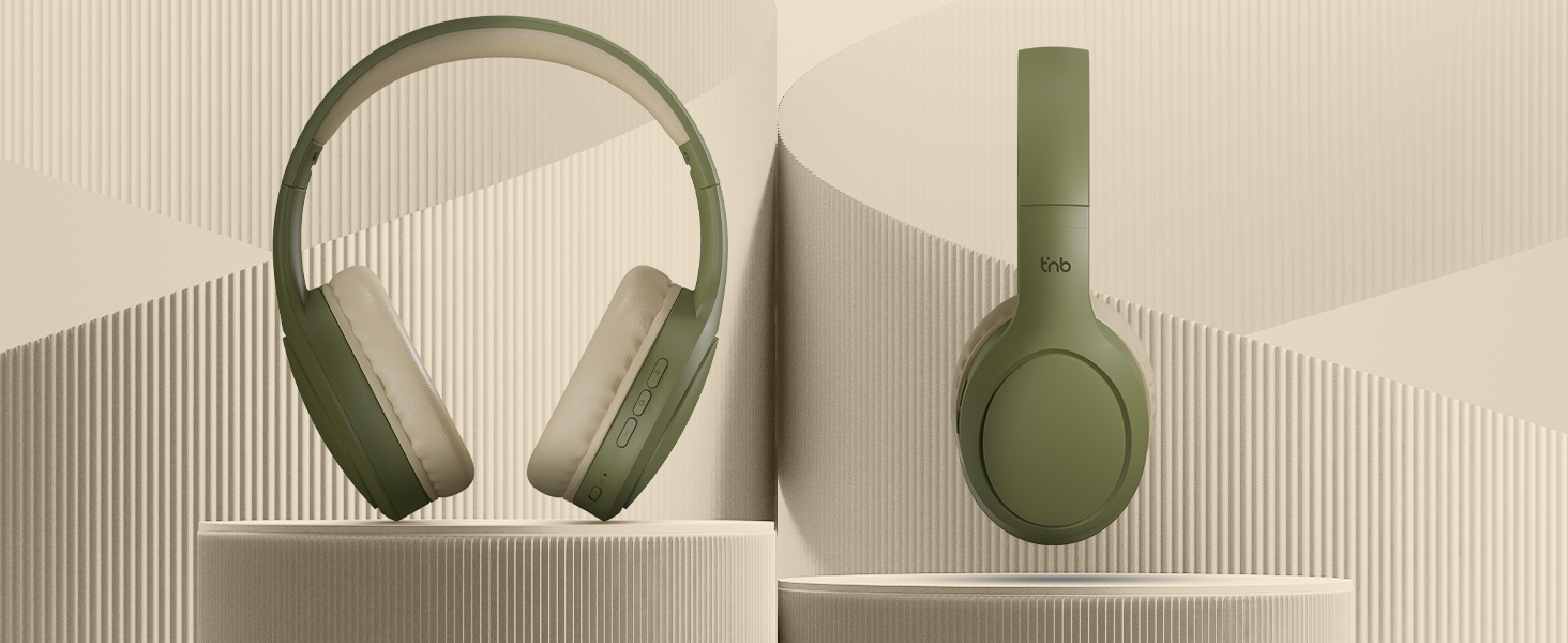 Бездротові навушники T'nB, складні, з пасивною шумоізоляцією, Bluetooth, стерео, мікрофон, до 30 годин роботи, зелені