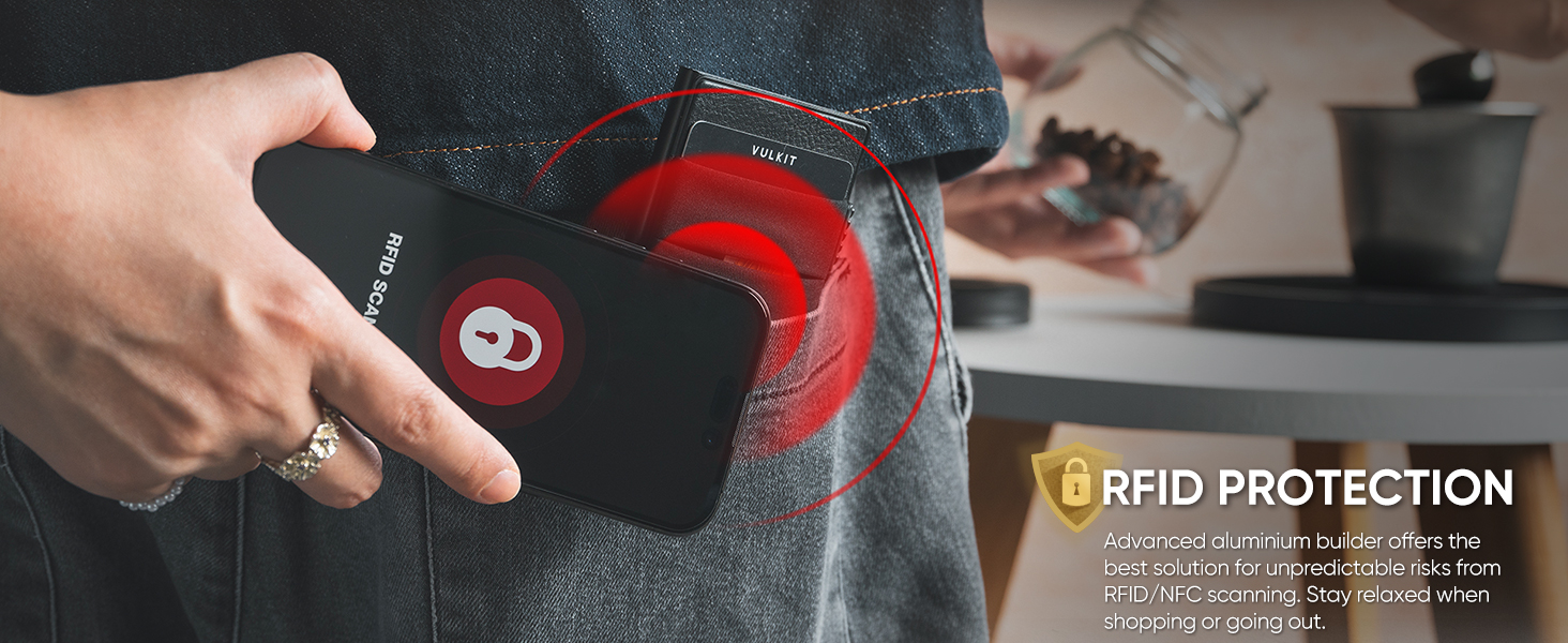 Стильний металевий гаманець для карток VULKIT з RFID-захистом, EDC-відсіками та вікном для посвідчення, колір Espresso