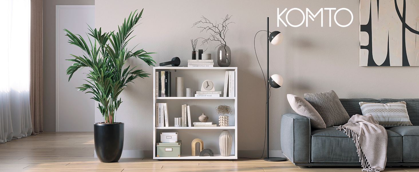 Білий книжковий стелаж KOMTO Regal 80 см, 3 рівні, з регульованими полицями, 80x90x24 см, універсальний для зберігання