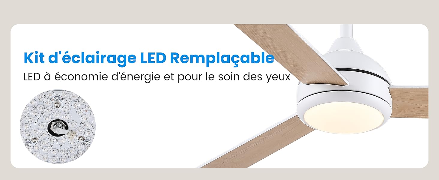 Стеляний вентилятор CJOY з підсвічуванням, 107 см, з пультом керування, тихий, DC, реверсивний, пам'ять 3CCT, диммування, 6 швидкостей, таймер для спальні (132 см, білий)