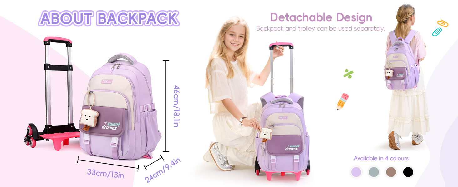 Шкільний рюкзак-роликовий для дівчаток-підлітків, 36л, зелений. Рюкзак для школи з колесами, знімний ролик, для початкової та середньої школи, дорожній рюкзак, 6 коліс