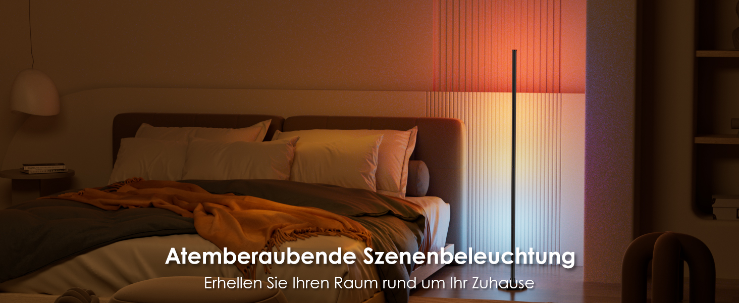 LED-підлогова лампа WISIMMALL з RGBIC підсвічуванням, 170 см, диммування, керування пультом/додаток, 16 млн кольорів, 300 режимів, музичний синхронізатор для вітальні, спальні, ігрової кімнати