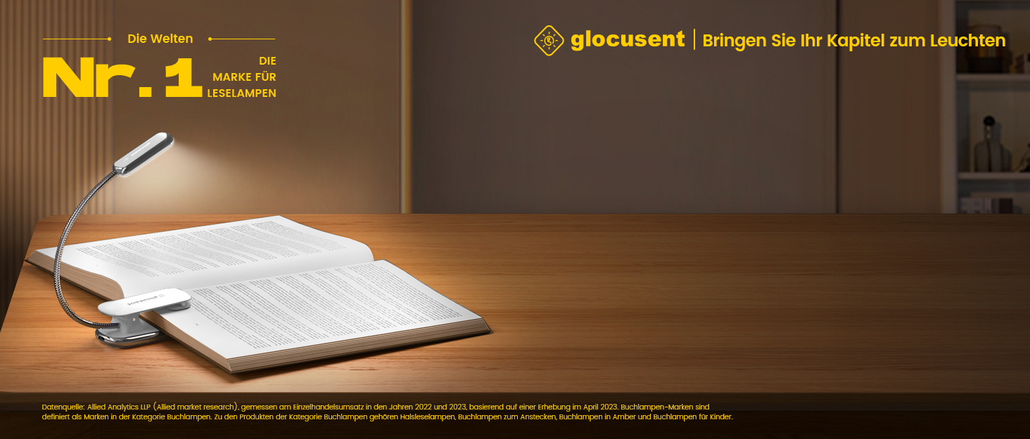 Glocusent Posh Premium Лампа для читання з кріпленням на книгу та таймером, 16 LED, акумулятор, час роботи 160 годин, 1800K, м'яке світло, 3 кольори та 5 рівнів яскравості, ідеально для читачів
