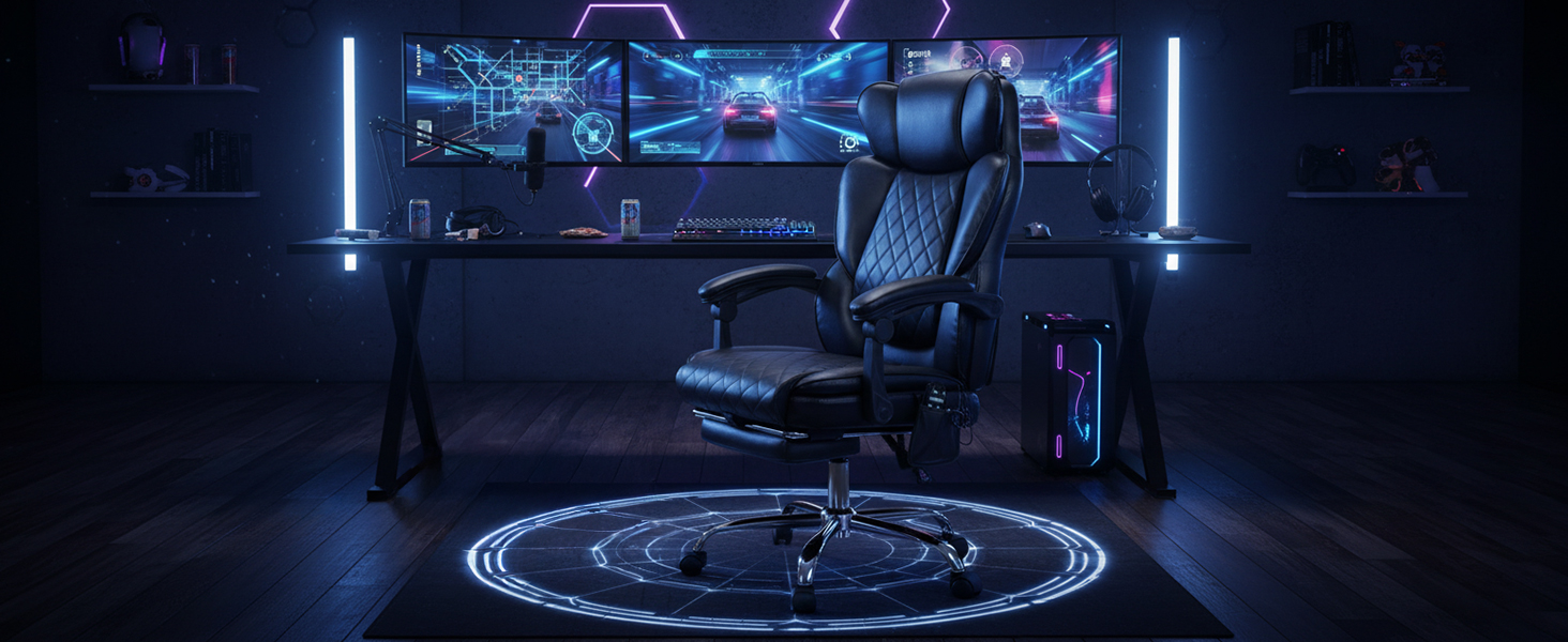 Офісне крісло Colamy з ергономічною підтримкою спини, регульованою підголівником та функцією масажу (чорний)