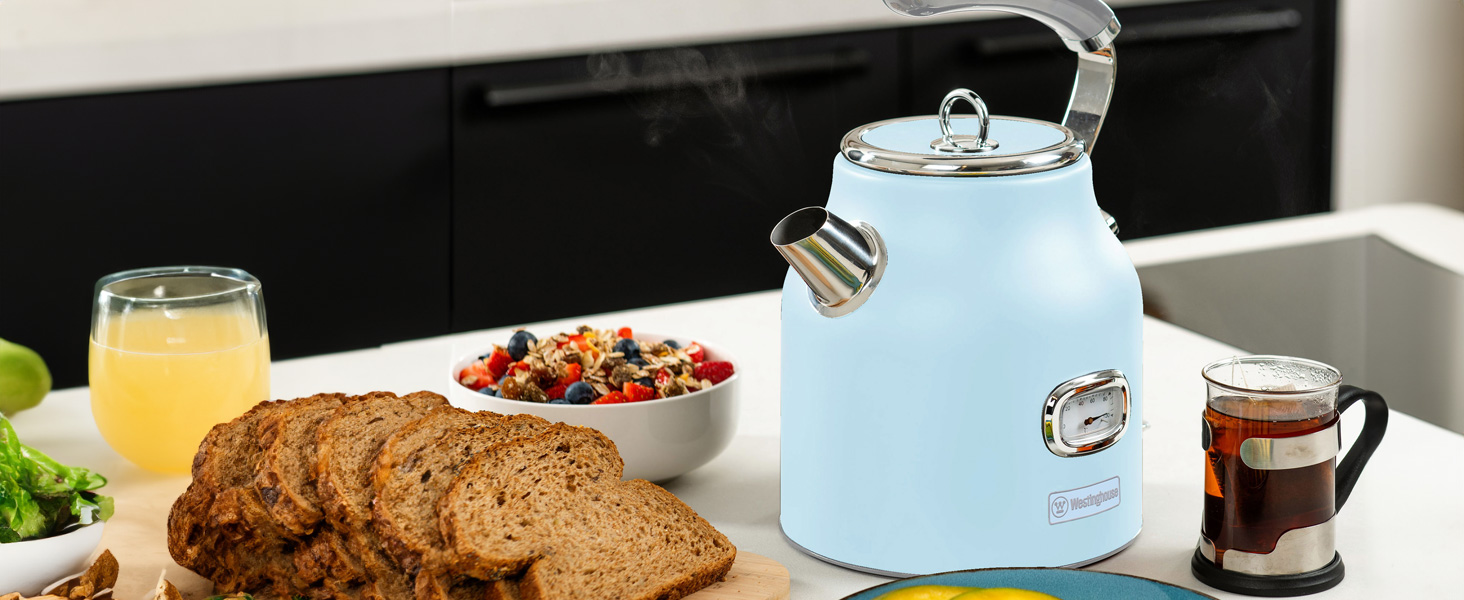 Електричний чайник Westinghouse Retro, 1.7 л, рожевий, з контролем температури та рівня води, з фільтром від накипу та захистом від перегріву