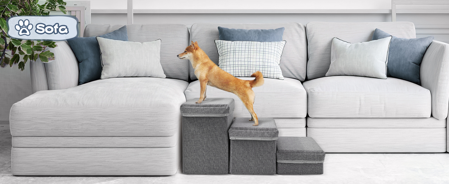 Сходинки для домашніх тварин Couleeur: 3 сходинки, антиковзкі, з місцем для зберігання, для собак та котів, складані, сірі