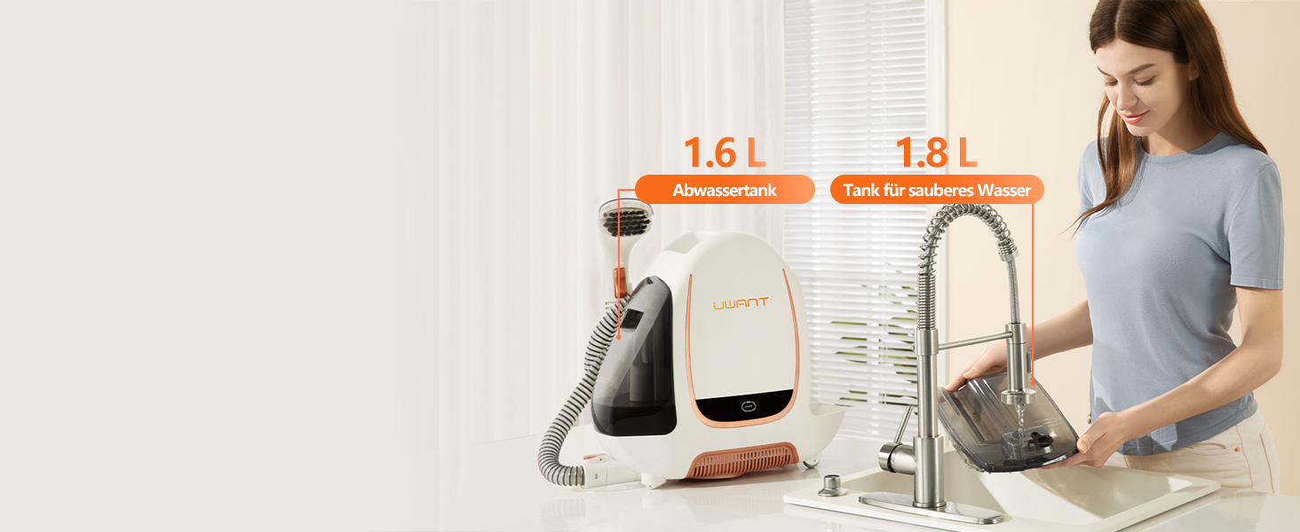 UWANT Теперішній пилосос для миття килимів, для диванів, килимів, м'яких меблів, мокрий/сухий пилосос з потужною потужністю всмоктування 12000Pa, 60dB, B100-s