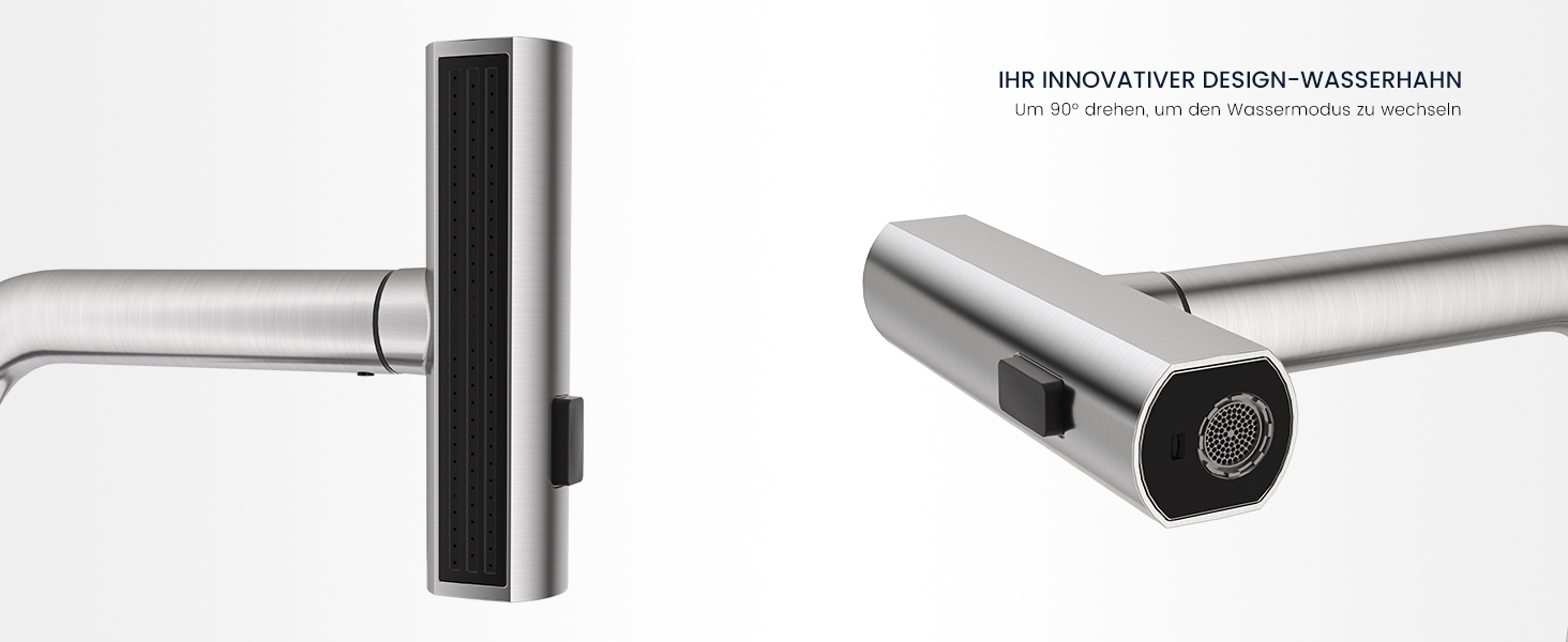 Чорний кухонний змішувач Appaso з висувною лійкою, 360° обертання, 2 режими струменя, для кухні | З нержавіючої сталі, водоспад