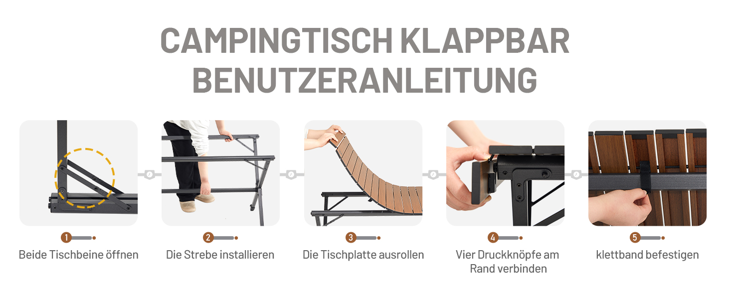 Складний кемпінговий стіл Timber Ridge 125x80 см, регульована висота, для 6 осіб, для пікніка, саду, походу, подорожей