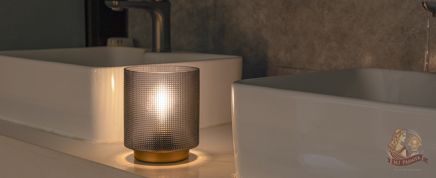 Бездротова настільна лампа з таймером, вінтажний дизайн, скло, LED, для дому та вулиці, сірий колір, розмір L