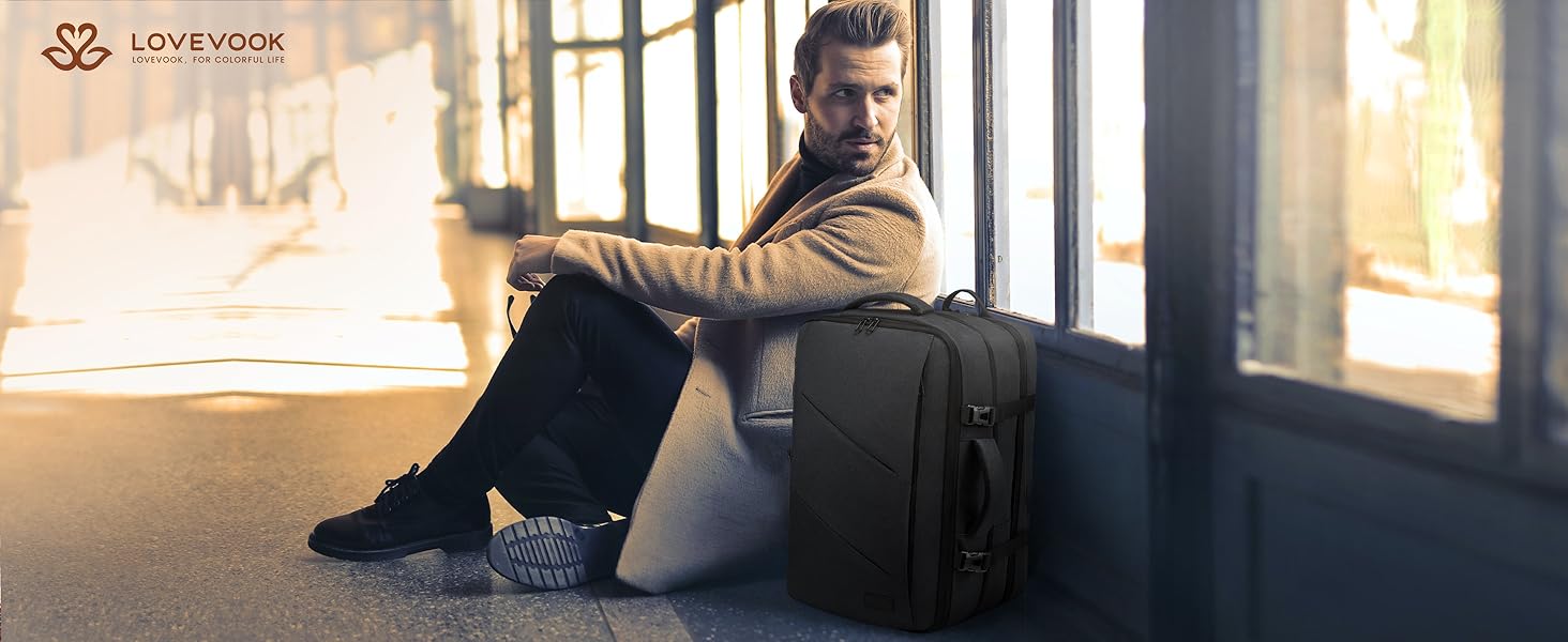 Рюкзак LOVEVOOK 30-40L для подорожей, чорний, з відділенням для ноутбука 17.3 дюйма, антикрадійний, ручна поклажа, розширюваний