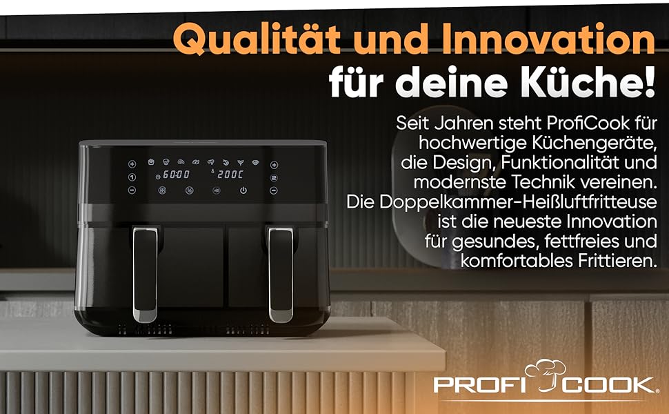 Фритюрниця ProfiCook з подвійними камерами, 9 літрів | Без олії | Airfryer | PC FR 1295 H