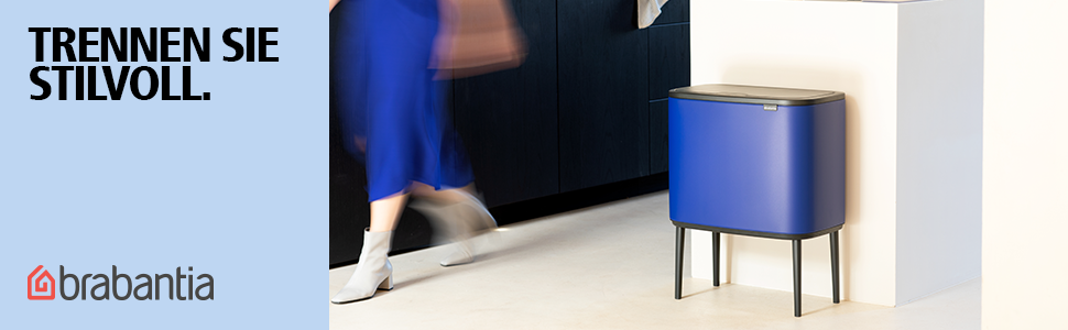 Сміттєвий відер Brabantia Bo Touch Bin 36 л, металевий, з двома внутрішніми відрами (11 л + 23 л), Mineral Powerful Blue, 54 x 32 x 68 см