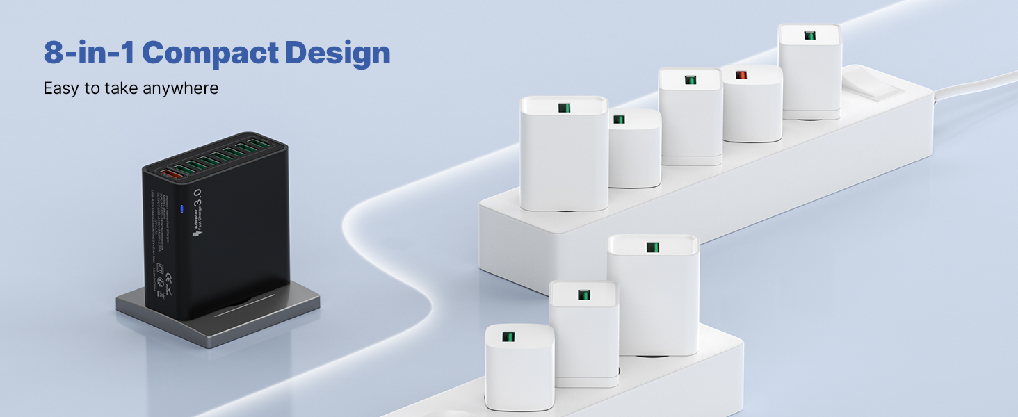 Мережевий адаптер USB з 8 портами та 33W, для iPhone, iPad, Android. Білий