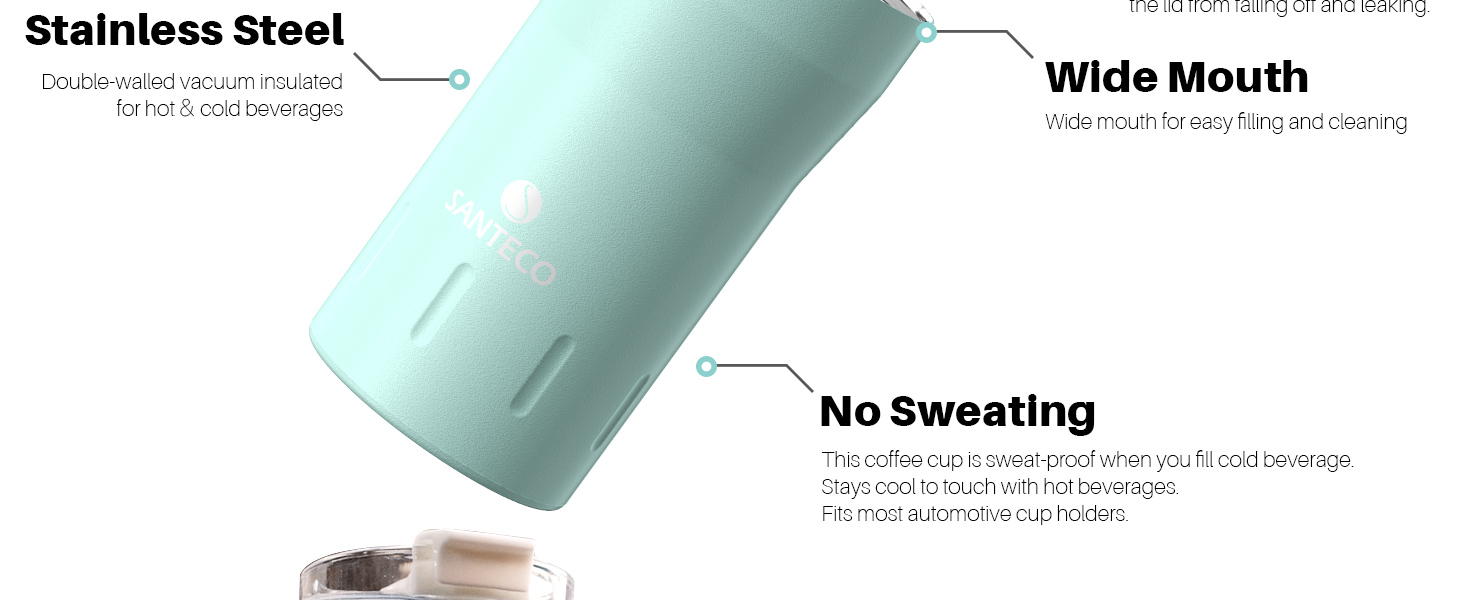 Термокружка SANTECO 350 мл з нержавіючої сталі 18/8, подвійні стінки, ізольована, з кришкою, не містить BPA, темно-зелена