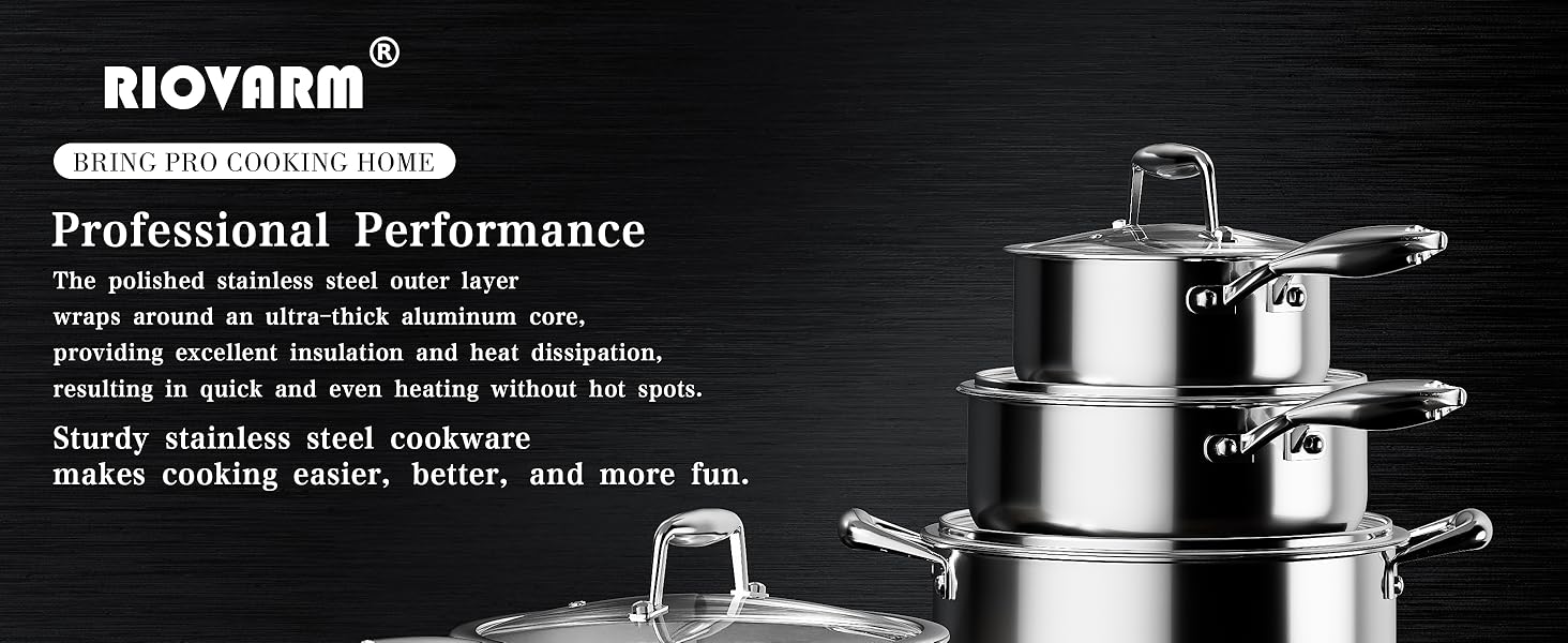 Набір посуду RIOVARM з індукційним дном (14 предметів): каструлі, сковороди, кришки, лопатка. Покриття з граніту, антипригарне, PFOA Free