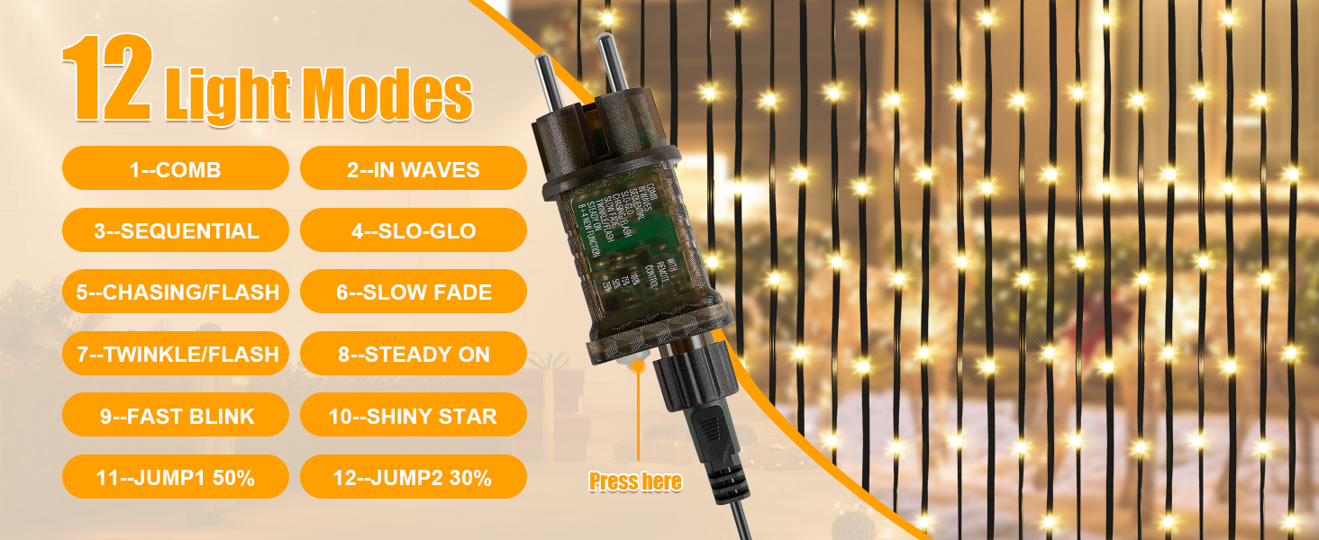 Гірлянда світлодіодна Gresonic 100/200/300/400 LED, струмопровідна, для дому та вулиці, тепле біле світло, 100 LED