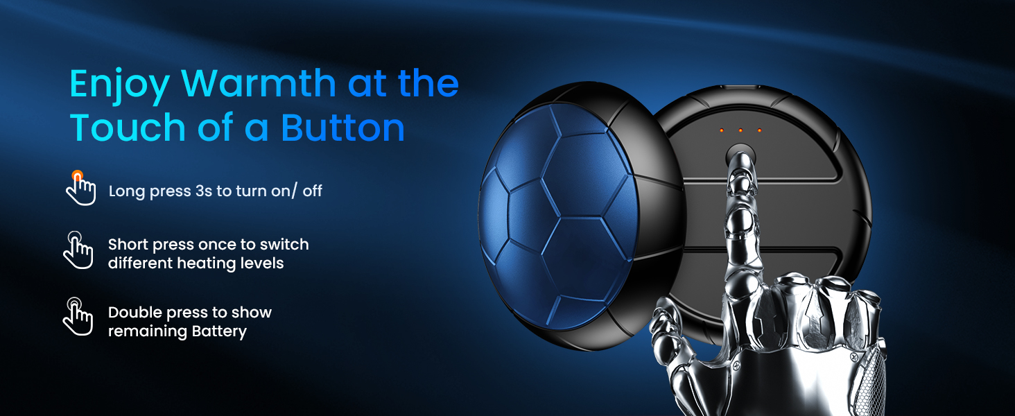 Електричні грілки для рук 2 шт. | USB, 3 режими нагріву, 20 годин тепла, для холодного клімату, Outdoor, Indoor (Блакитний)