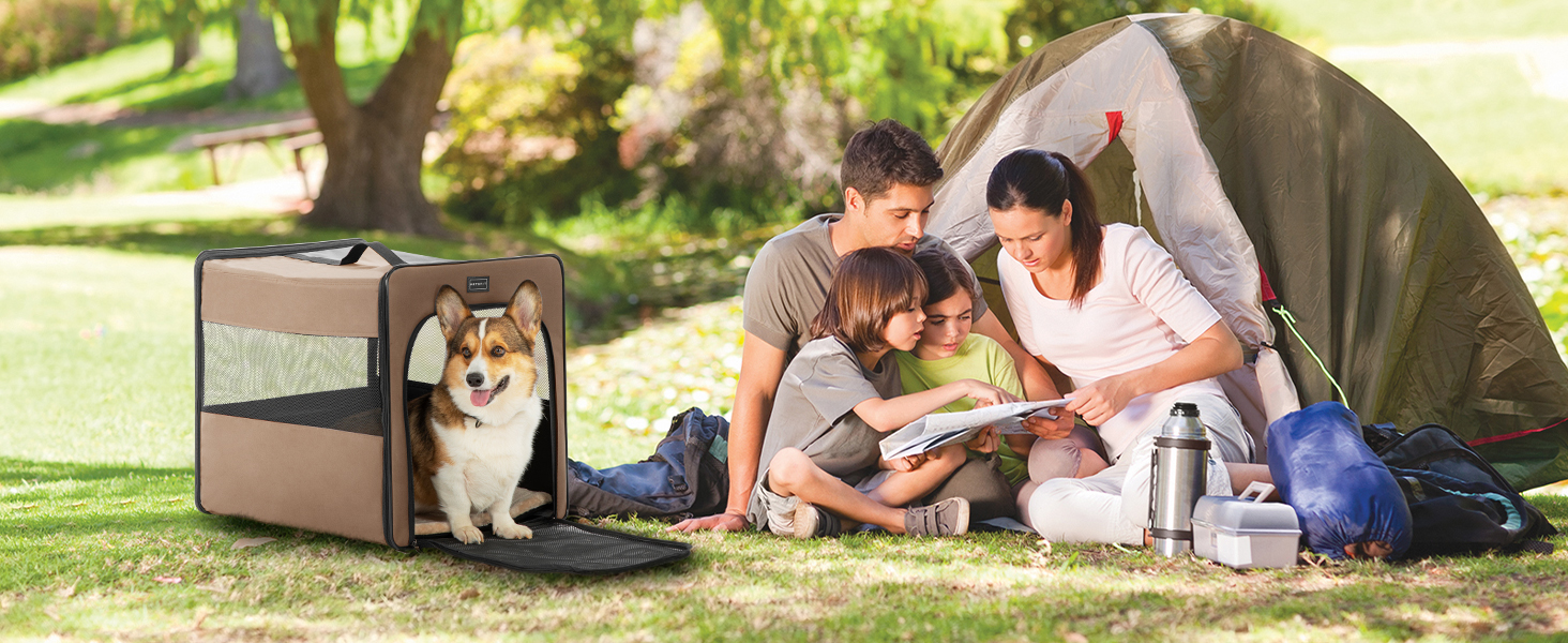 Транспортна переноска для собак Petsfit, розкладний бокс з м'якою підстилкою, M, 61x46x53.5 см, Khaki