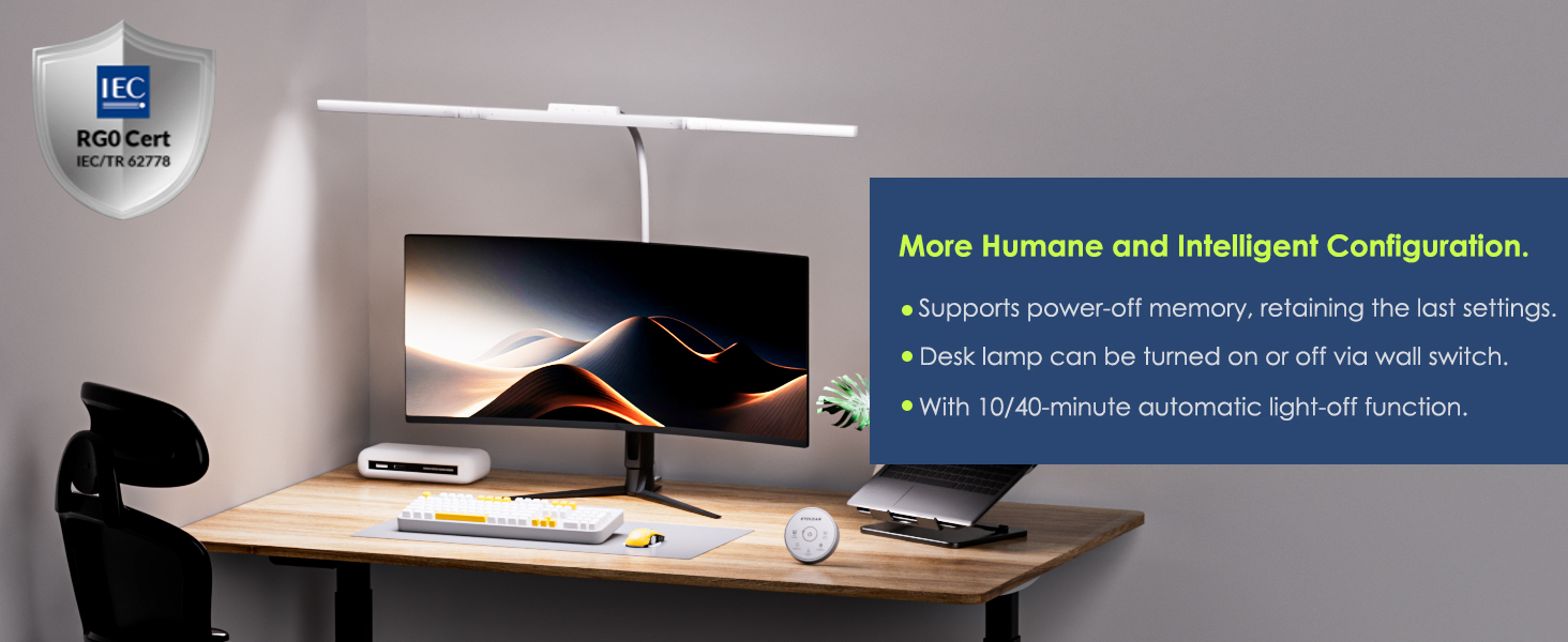 Стіл лампа з 3 джерелами світла, 24W, 100см, денне світло, з пультом керування, регульована яскравість, лампа для офісу та дому (Mattweiß)