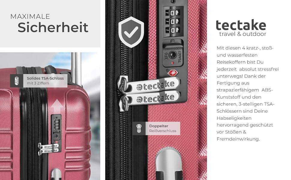 Набір валіз Tectake® 4 шт. з TSA замком, жорсткий корпус, телескопічна ручка, 4 колеса, 360° обертання, зелений (вишневий)