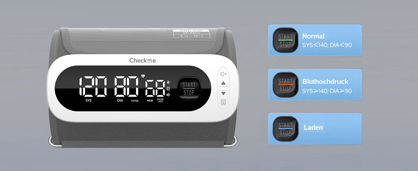 Тонометр на плечі CheckMe BP2A Nexus з великим дисплеєм, середнє значення за 3 вимірювання, бездротова манжета (22-42 см), додаток для iOS/Android, легке читання та професійна точність