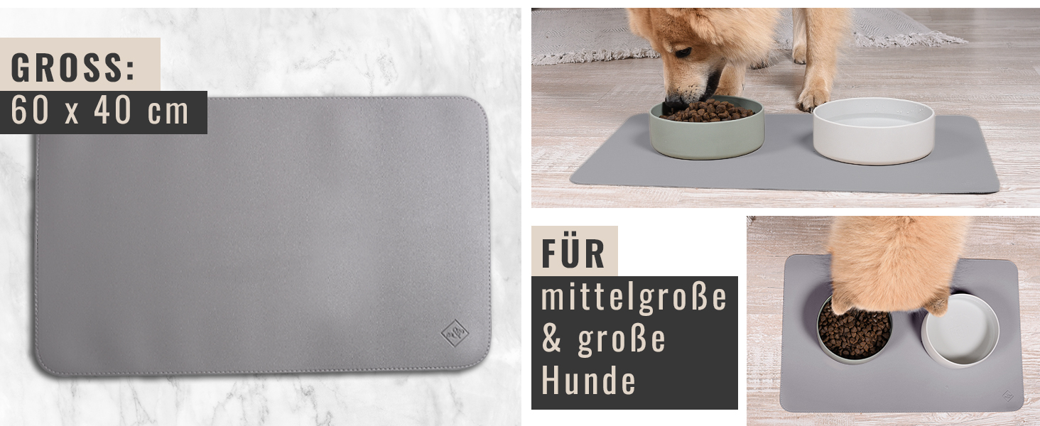 Підкладка під миску для котів та маленьких собак ne&no® - неслизька, водовідштовхувальна, з веганської шкіри (60 x 40 см, cool grey)