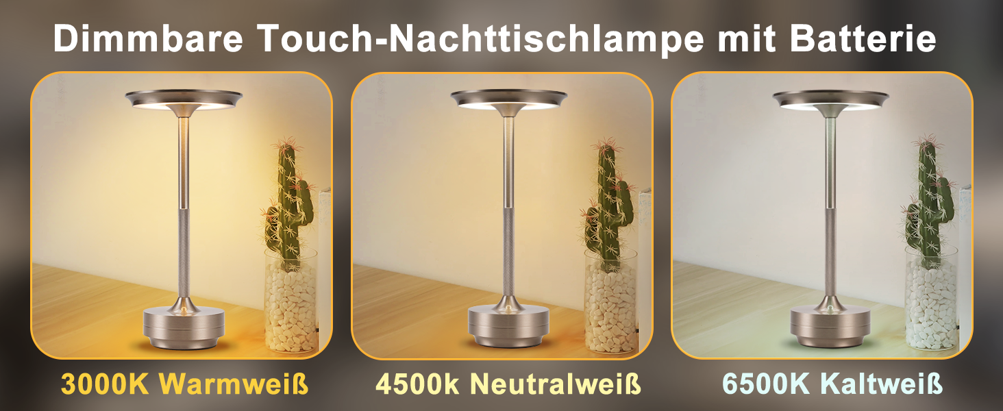 Настільна лампа бездротова LED з сенсорним керуванням, диммуванням та USB зарядкою, нікель, 2 шт. для вітальні, спальні, дитячої кімнати