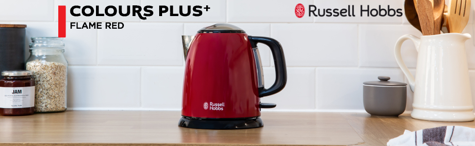 Електричний чайник Russell Hobbs Colours+ 1.0л, червоний, нержавіюча сталь, 2400W