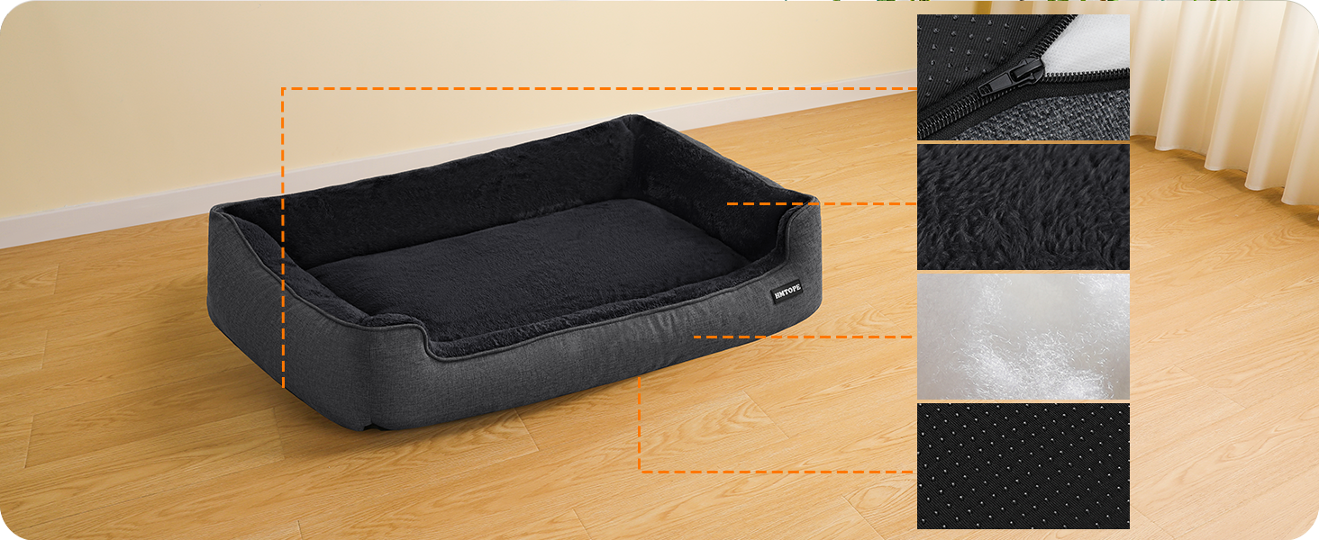HMTOPE Dog Bed, Dog Sofa, Dog Cushion, Dog Basket, Detachable and Washable, Dark Grey, 110 x 86 x 26 cm