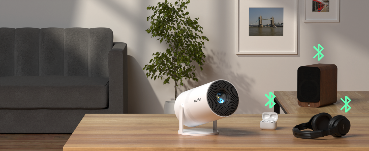 Проектор міні 1080P з автофокусом та WiFi/Bluetooth, 18000L, обертання 210°, для домашнього кінотеатру. Підтримка Netflix, автоматична корекція трапеції, фільтр пилу.