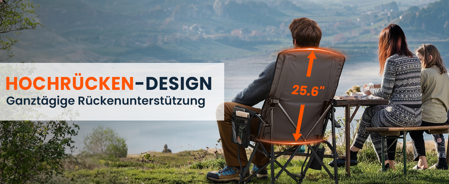 Кемпінговий стілець OVERMONT з високою спинкою, складний, з підголівником - до 226 кг - для пікніка, походу, саду