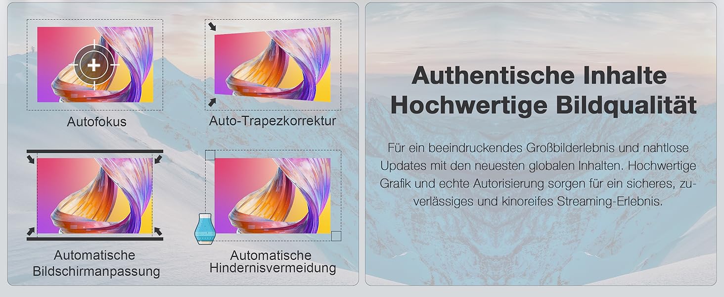 Mini проєктор 4K VOPLLS з автофокусом та корекцією трапеції, Full HD WiFi6 Bluetooth, для дому та на вулиці. Підтримка Android, iOS. Чорний колір.