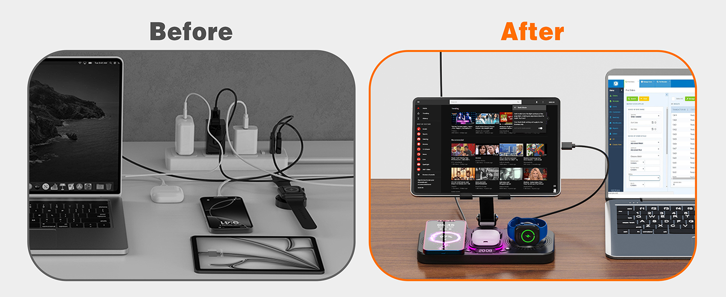 Бездротова зарядна станція 4-в-1 для iPhone, складаний тримач для планшета, індуктивне зарядне для iPhone 16/15/14/13/12/11 та iWatch