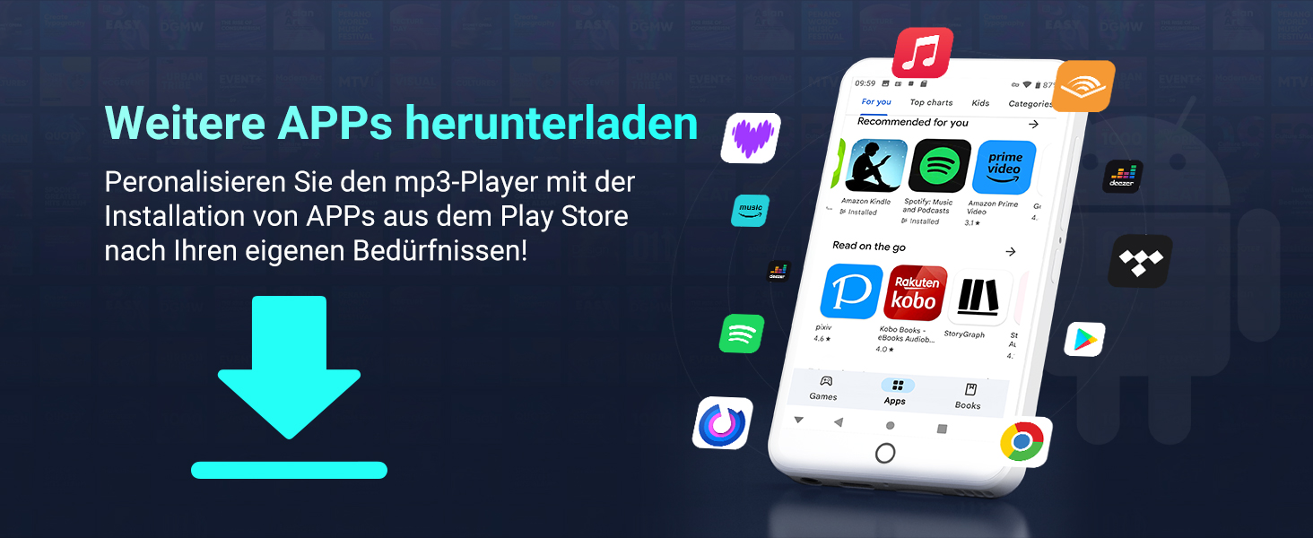 MP3 плеєр 96GB з Bluetooth, WiFi, Android 13, 4