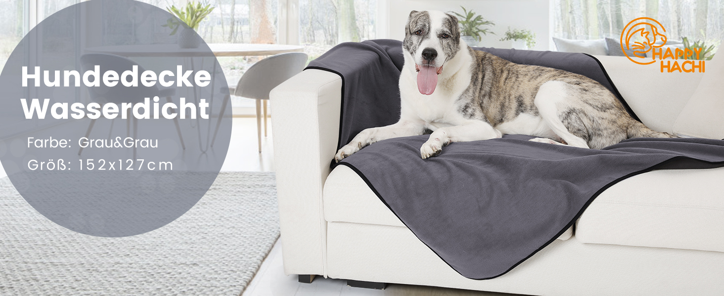 Водонепроникний килимок для собак Happy Hachi 150x127 см, фліс, для софи, машинного прання, автокрісла, меблів (сірий)