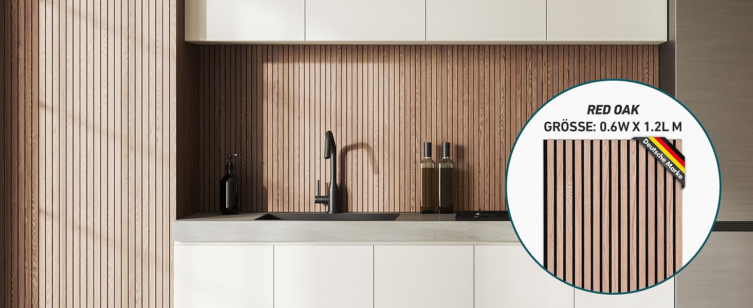 Акустичні настінні панелі KARAT з натурального шпону дуба (White Oak), ламелі з дерева та фетру для шумоізоляції та звукопоглинання, 118 x 60 см