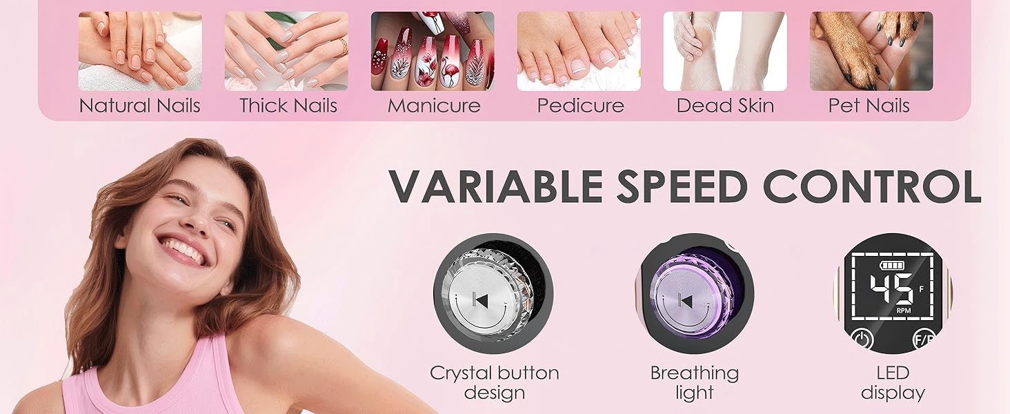 Професійна електрична фрезер для нігтів 45000 RPM, портативна, для манікюру та педикюру, рожева