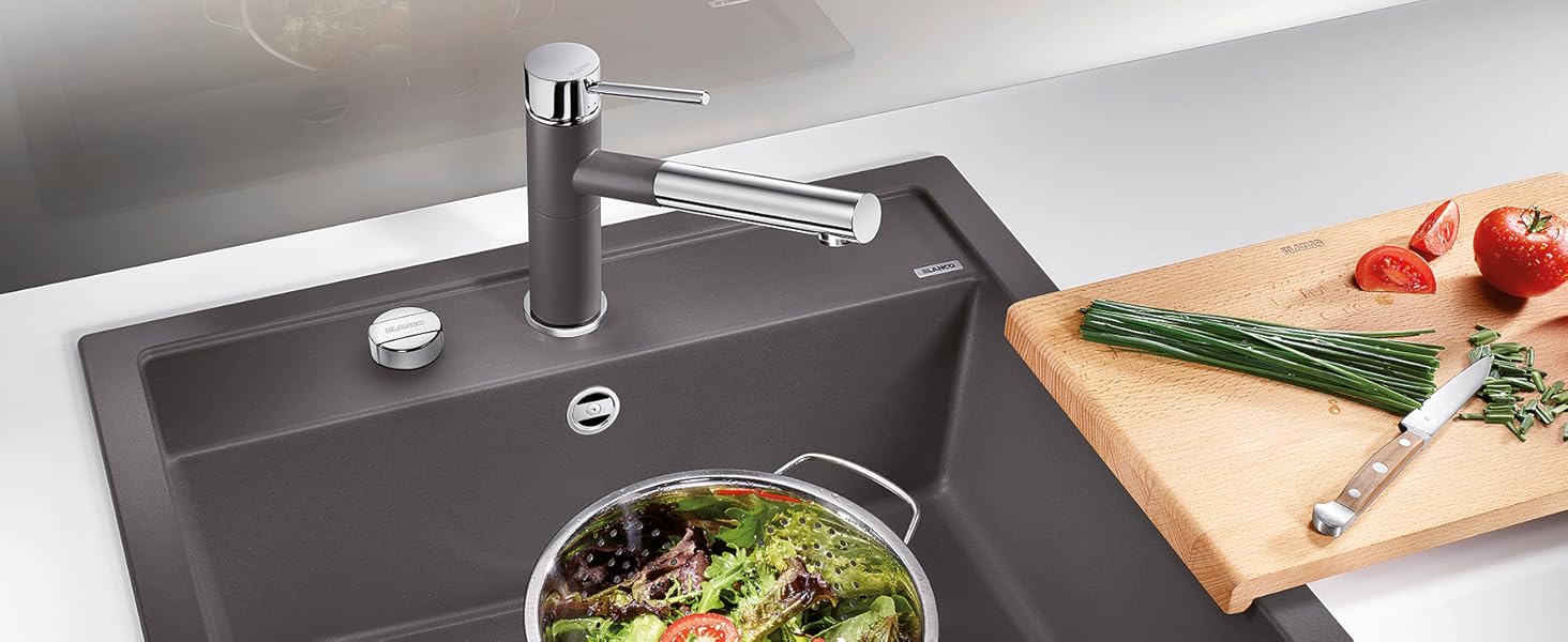 Змішувач кухонний BLANCO MILA хром | Високий тиск | Захист від зворотного потоку | Керамічний картридж | Захист якості води та економія води | Розміри: 10,5x25,5x27 см | Вивід - трубка