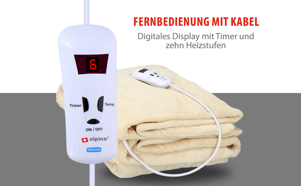 Електрична ковдра Alpina 180x130 см - 60W, 3 режими нагріву, біла, поліестер