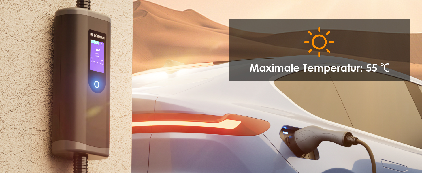 Кабель для зарядки електромобілів Bokman Typ 2 з CEE роз'ємом, 5 метрів, 6-16A, 11kW, 3-фазний, IP65 вологостійкий, портативний зарядний пристрій для електромобілів, мобільна зарядка, станція зарядки, IEC 62196-2, з сумкою та мікрофіброю