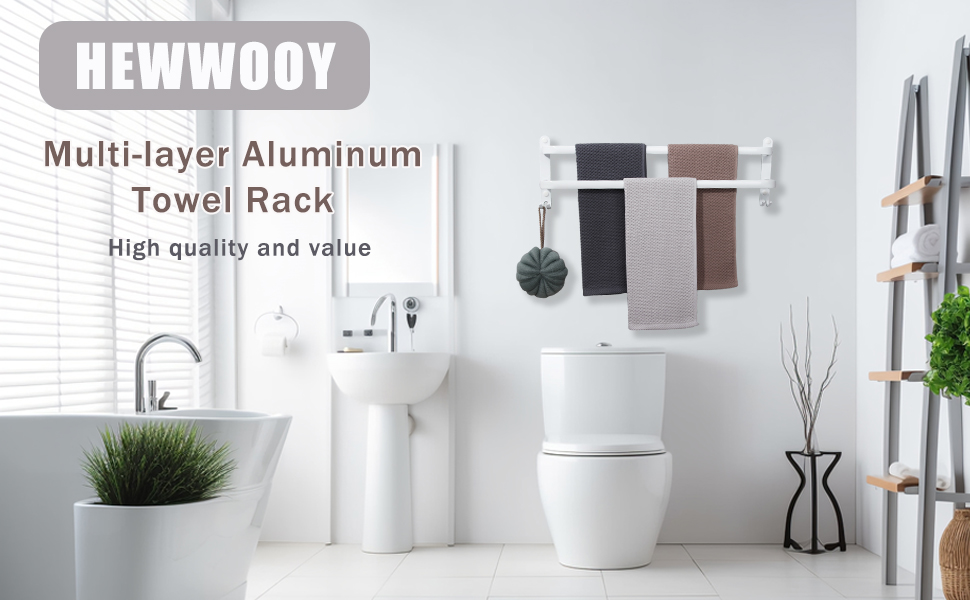 Тримач для рушників на стіну без свердління, 80 см, з гачками, 2 яруси, для ванної кімнати, кухні, туалету