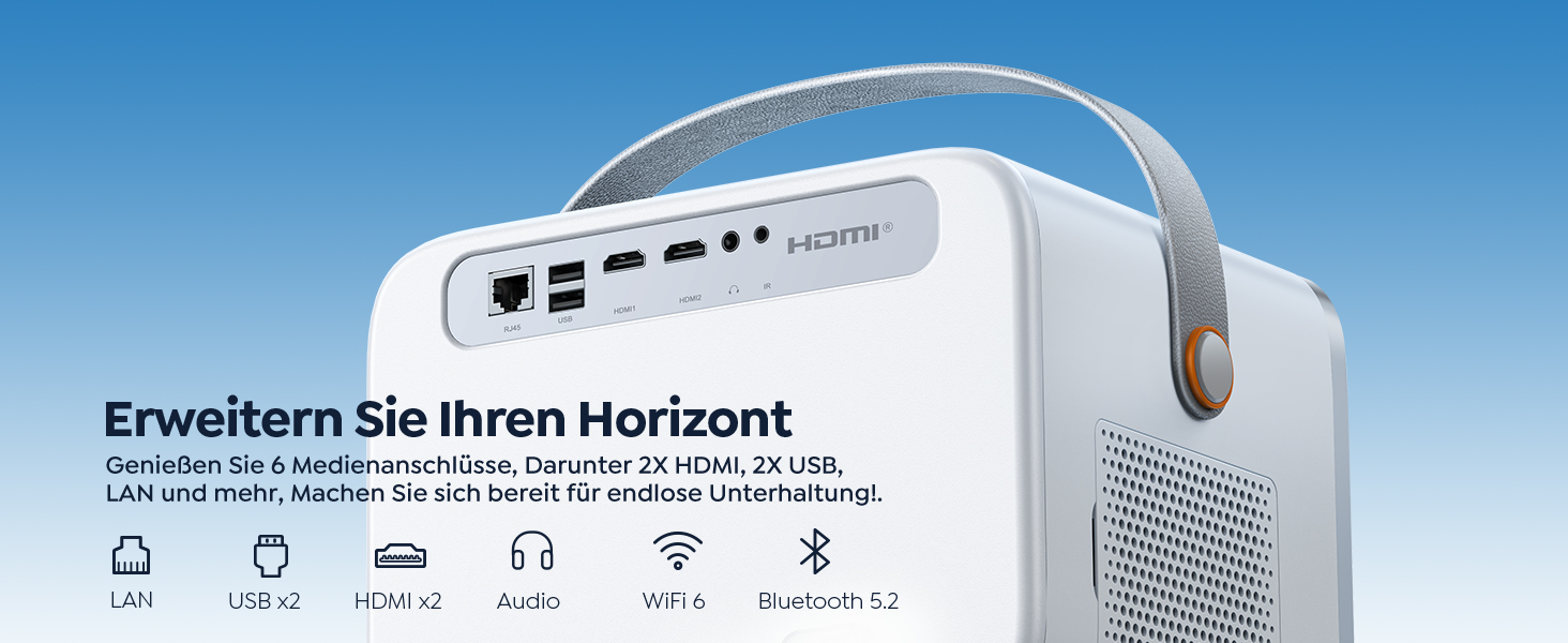 YABER V12 проєктор 4K: Full HD, WiFi6, Bluetooth 5.2, автофокус, 60Hz, 20W Dolby, для дому та на вулицю, 50% Zoom