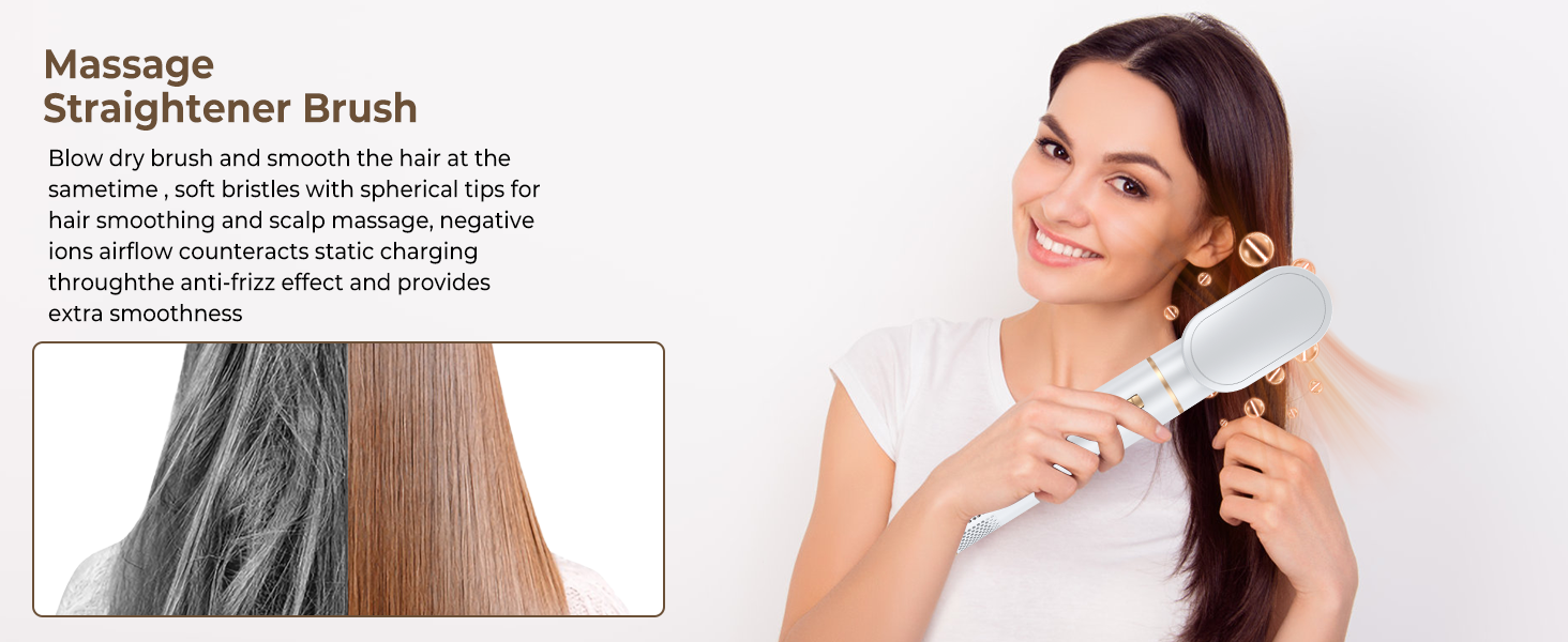 OKWRAP Hair Styler Set 5 в 1: Фен-щітка, плойка для локонів, об'єм, випрямлення. Білий сірий колір