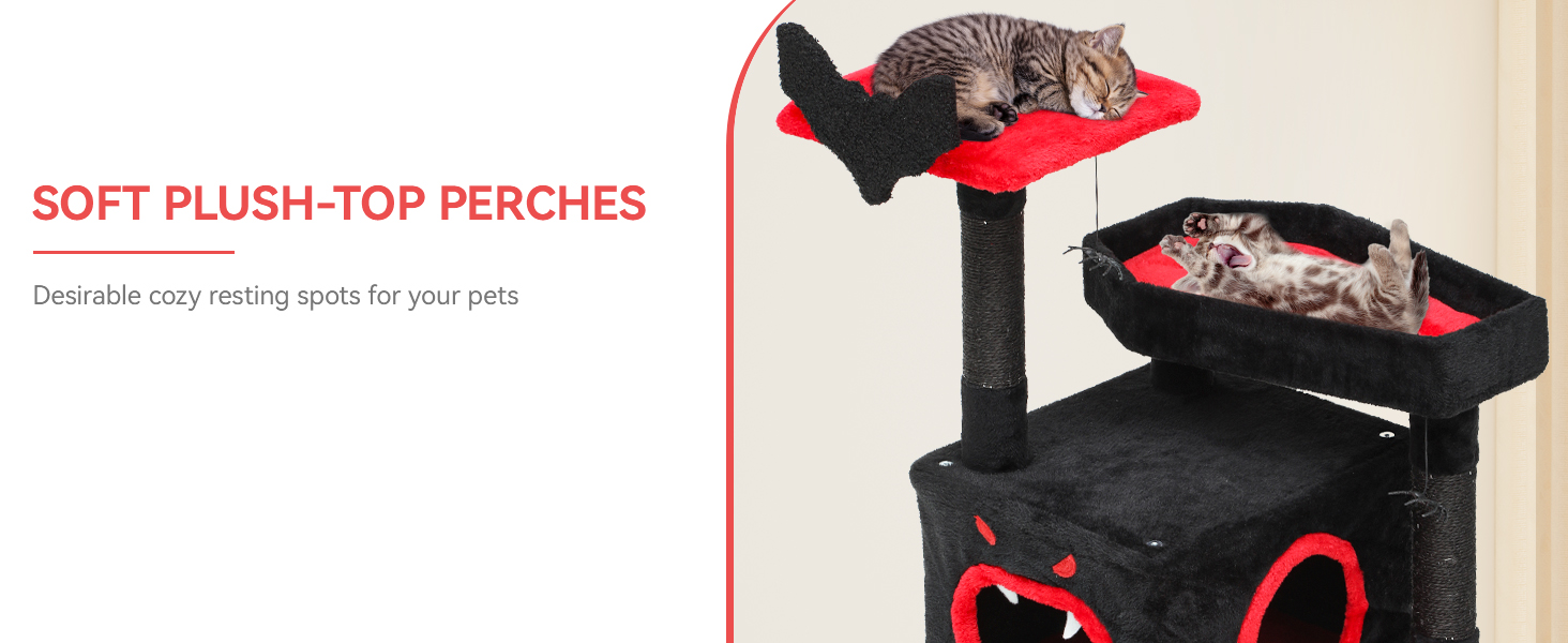 Кігтеточка YITAHOME Готичний XL, 160 см, з 4 колонами з сизалю, 1 дощечкою для шліфування, гамаком, 2 кулями-мавпами, платформами-ліжками, для шліфування, чорна (40 x 48 x 111 см)