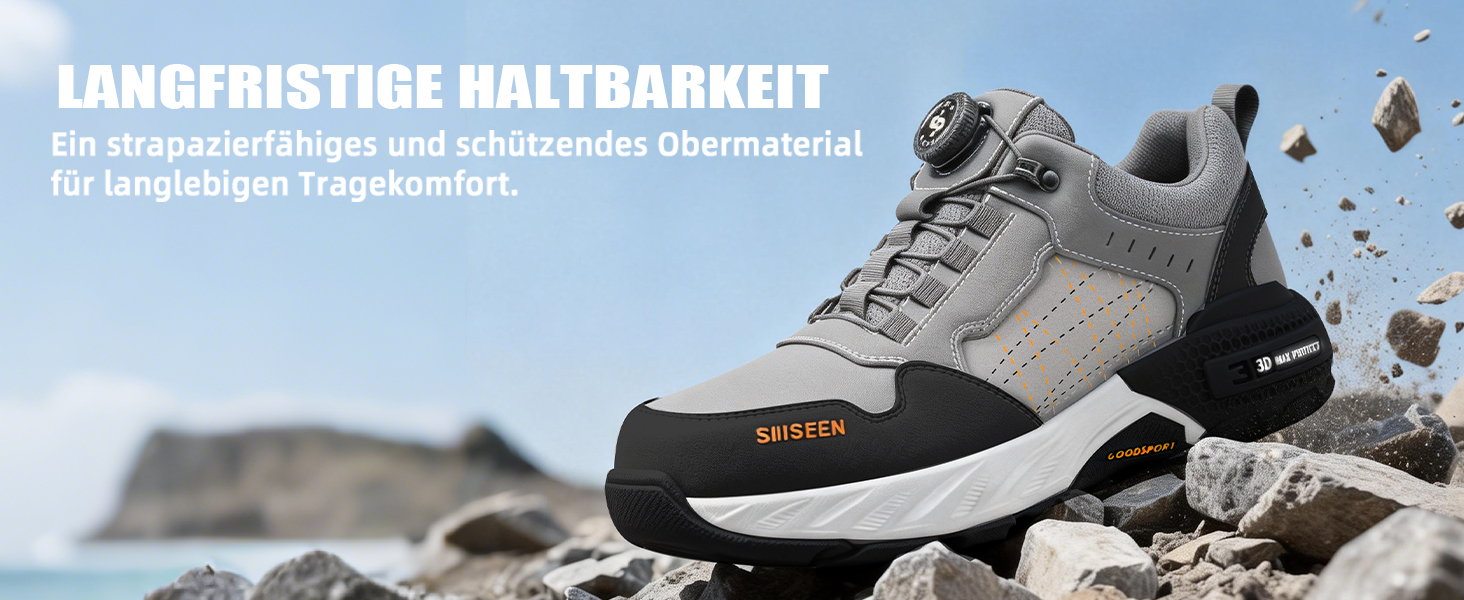 Чоловічі робочі черевики з металевим носком, легкі, дихаючі та міцні, з Clickers та захистом від проколів, неслизька підошва – робочі черевики для професій та будівництва (45 EU, Сірий)