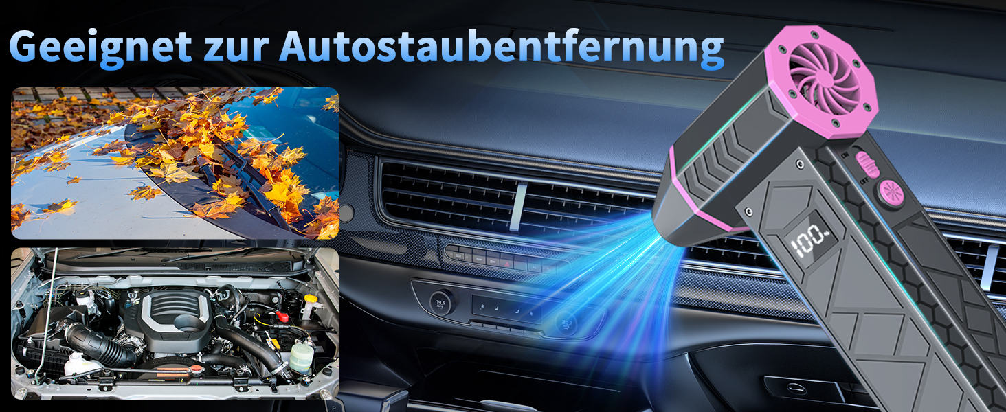 Електричний пилосос-фен, 10000mAh, LCD, міні-фен з ліхтариком для відпочинку на природі, 180000RPM, 4-та ступінь сили, чорний