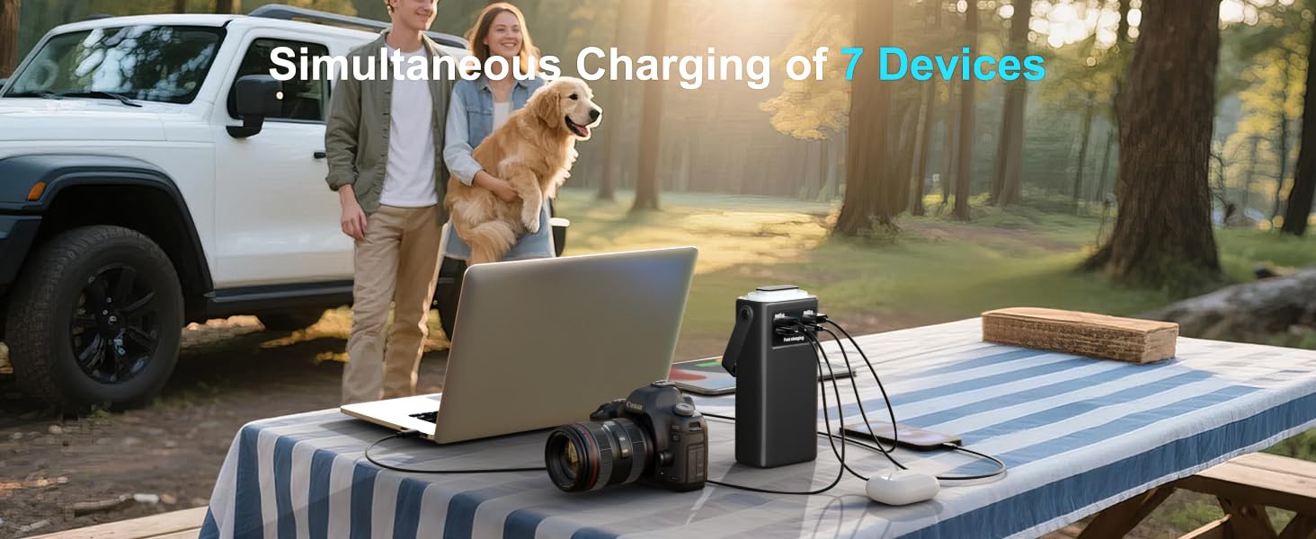 Power Bank 60000mAh 45W з LED-дисплеєм та 7 виходами - Зовнішній акумулятор для кемпінгу та подорожей, чорний