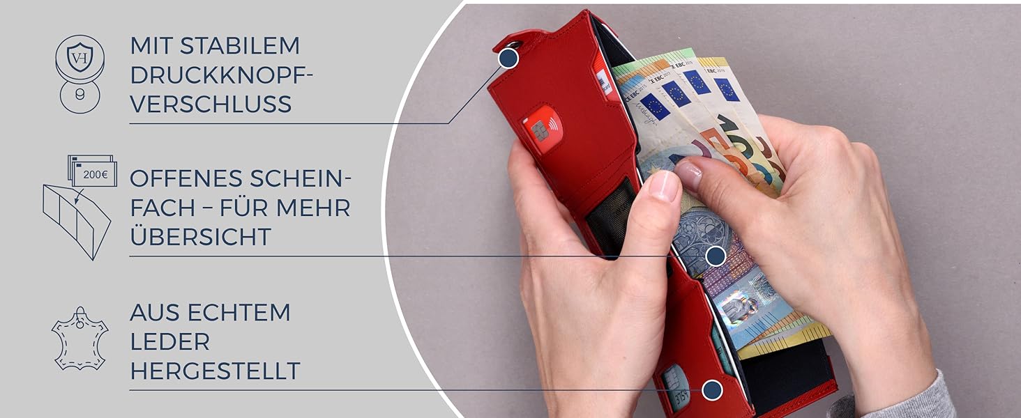 Портмоне VON HEESEN Slim з відділенням для монет та RFID захистом - для чоловіків та жінок - картхолдер, міні-портмоне, гаманець з карбону чорного кольору.